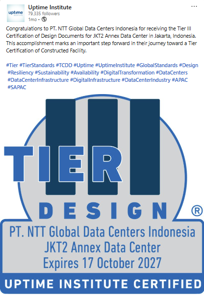 Uptime LinkedIn post about PT. NTT Global Data Centers Indonesia